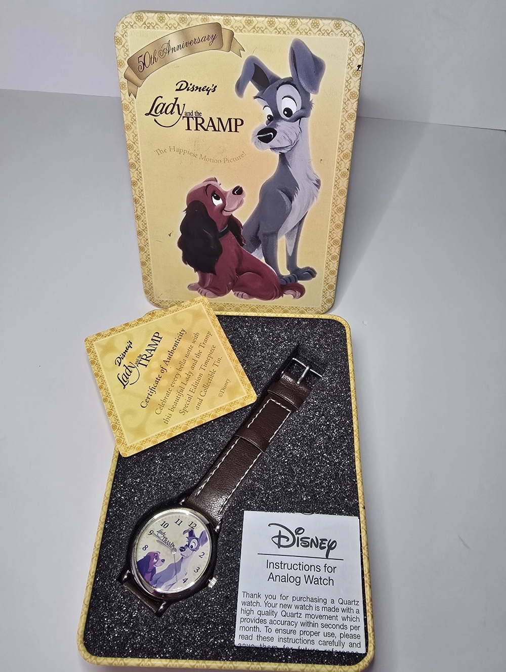 Disney 50th Anniversary Lady and Tramp  Analogue Watch in Collector's Tin- New